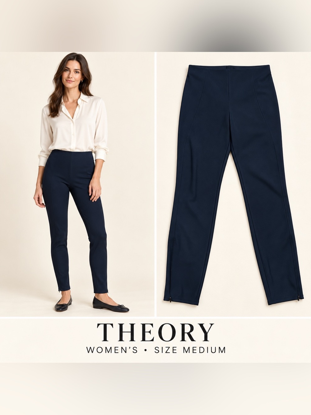 Theory Black Slim Ankle Ponte Pants Size Medium